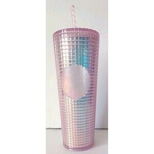 Starbucks 2020 Tumbler Iridescent Pink Disco Grid Holiday Cold Cup Venti 24oz.